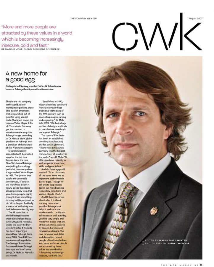 Dr. Marcus Oliver Mohr - Businessportrait für Australian Financial Review Magazine - Fabergé